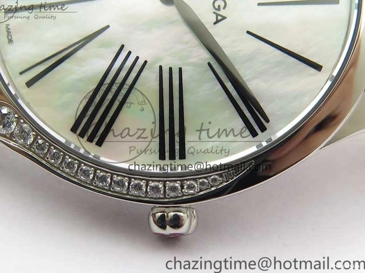 0406 ZeroBulk Ladies’ De Ville Trésor Diamond SS 3AF 1:1 Best Edition White Dial Black Markers On Black fabric strap Swiss Quartz 7880